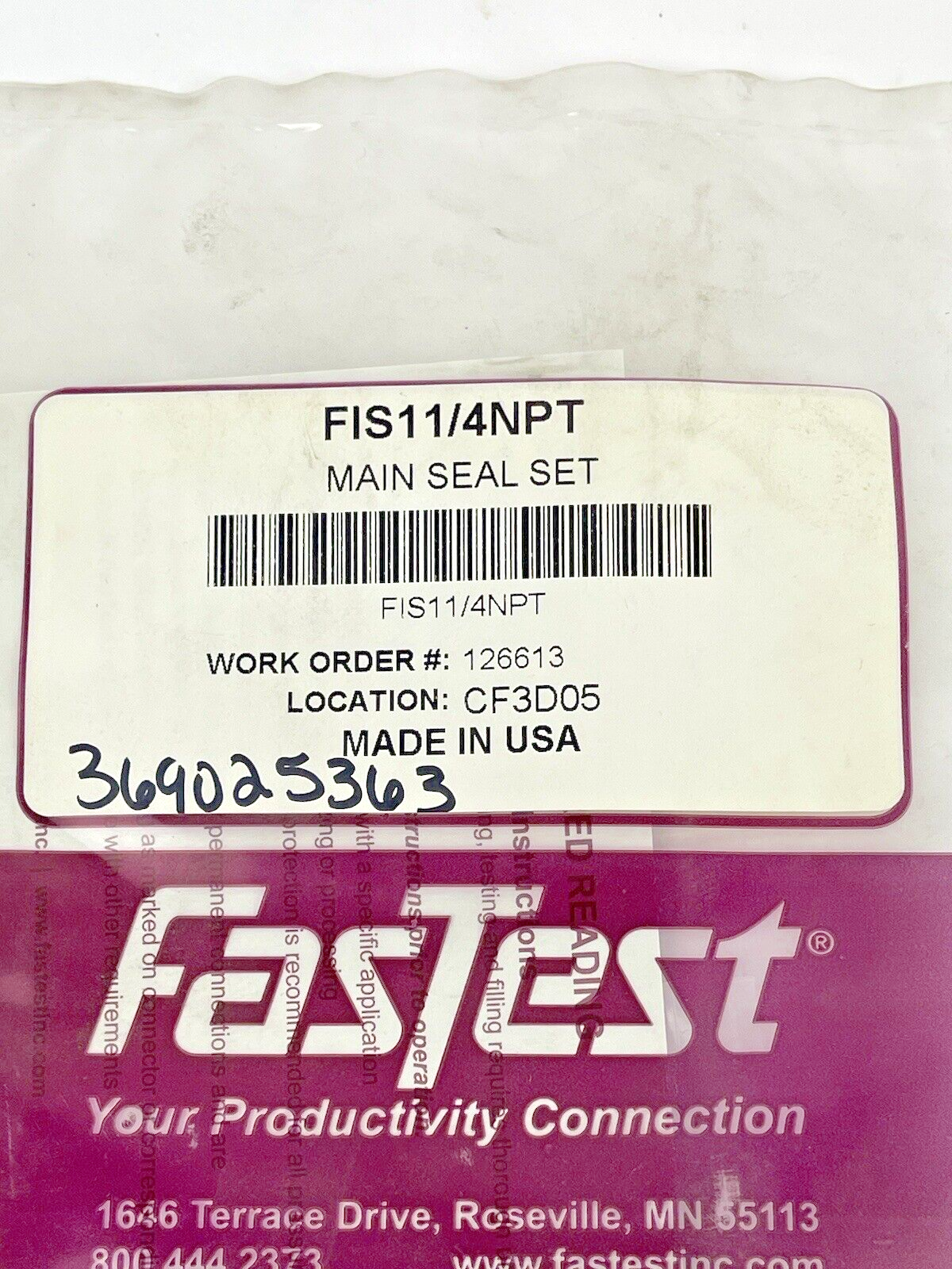 FasTest  INC - FIS11/4NPT - MAIN SEAL SET  - FI SERIES - FEMALE PIPE THREAD