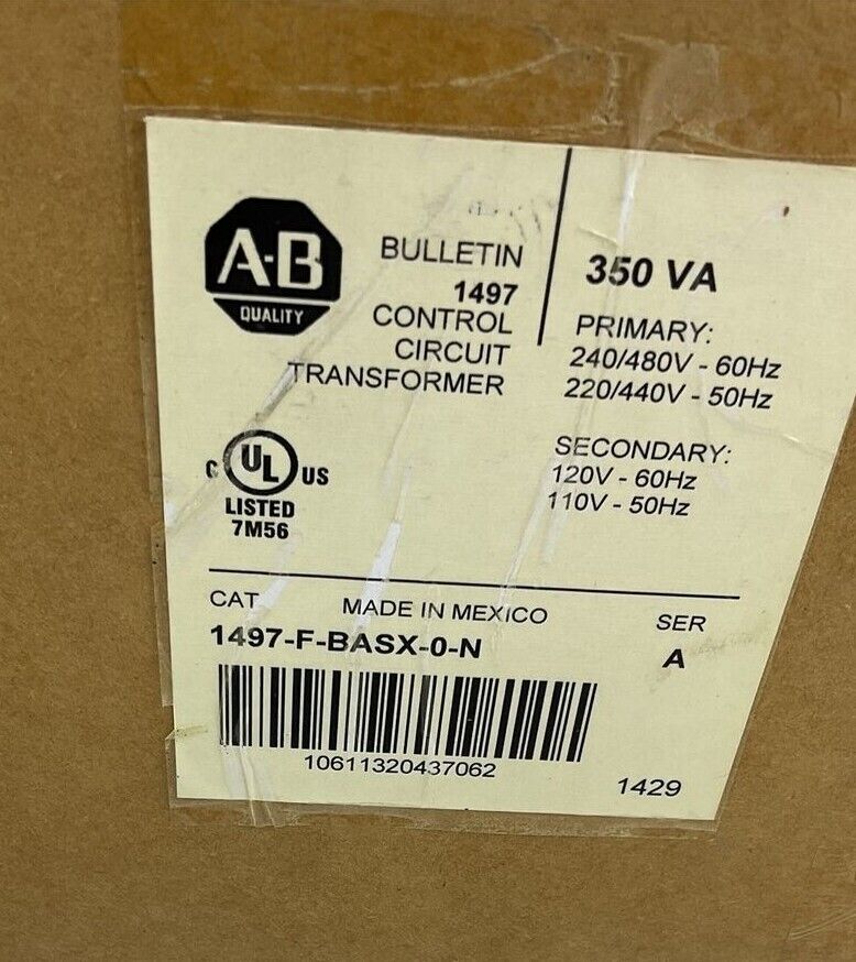 ALLEN BRADLEY 1497-F-BASX-0-N INDUSTRIAL CONTROL TRANSFORMER 0.350KVA 480V