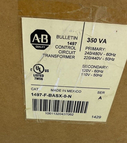 ALLEN BRADLEY 1497-F-BASX-0-N INDUSTRIAL CONTROL TRANSFORMER 0.350KVA 480V