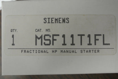 SIEMENS MSF11T1FL FRACTIONAL HP MANUAL STARTER / 277V MAX / 1-POLE / NEW SURPLUS