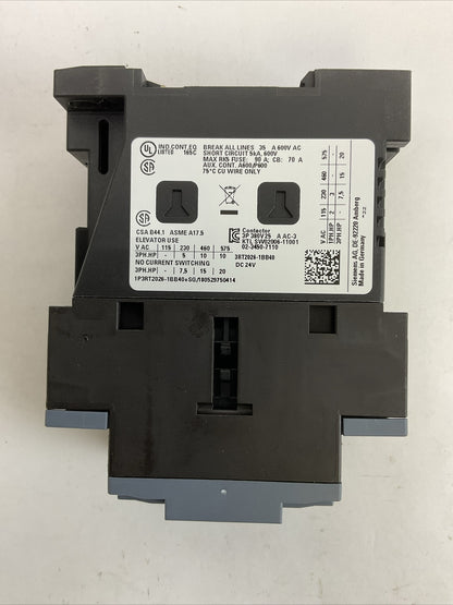 SIEMENS 3RT2026-1BB40 CONTACTOR AC-3 25A 400V 11kW 1NO 1NC COIL 24VDC