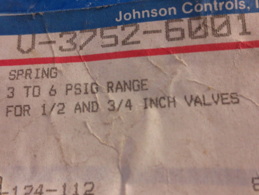 JOHNSON CONTROLS V-3752-6001 SPRING 3-6psig FOR 1/2" & 3/4" VALVES - NEW SURPLUS