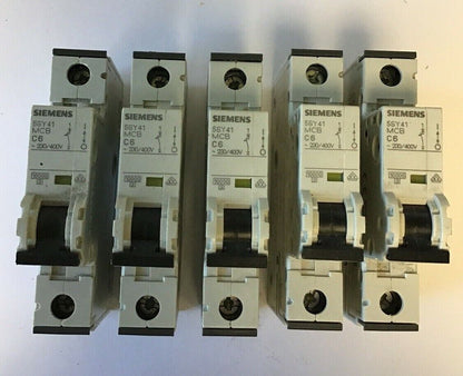 SIEMENS  5SY416-7  MCB C6, 6AMP 250VAC/400V  CIRCUIT BREAKER (LOT OF 5)