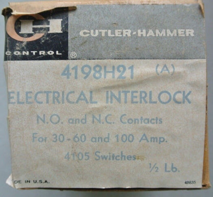 CUTLER-HAMMER 4198H21 ELECTRICAL INTERLOCK for 30-60 and 100A 4105 - NEW SURPLUS