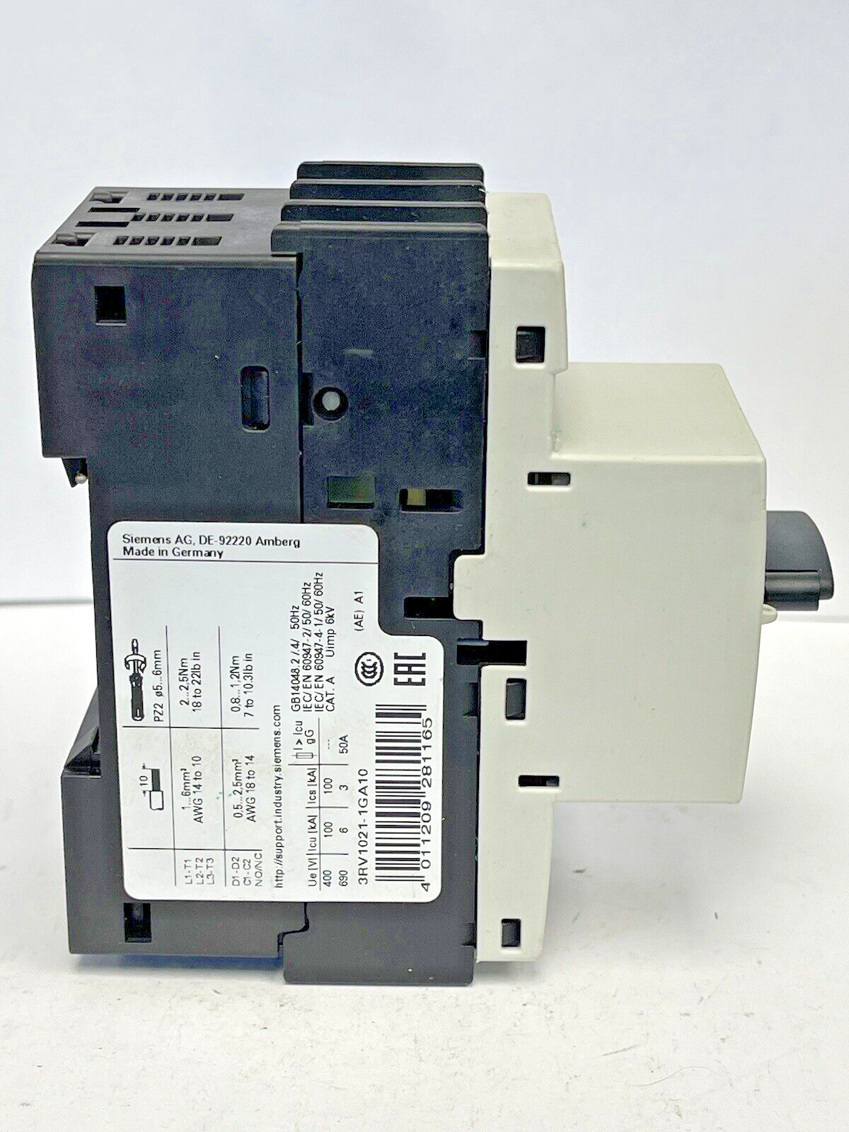 SIEMENS - 3RV1021-1GA10- CIRCUIT BREAKER / MOTOR PROTECTOR