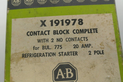 ALLEN-BRADLEY X 191978 CONTACT BLOCK / 2 NO / 20A / REFRIG. STARTER NEW SURPLUS