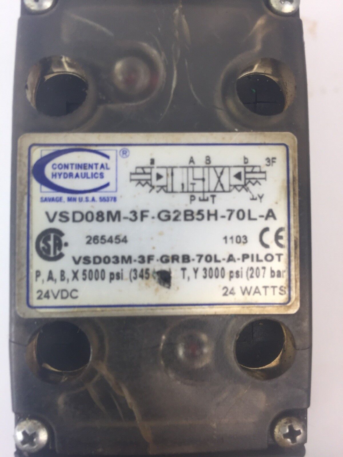 CONTINENTAL HYDRAULICS VSD08M-3F-G2B5H-70L-A SOLENOID VALVE 24VDC 24WATTS