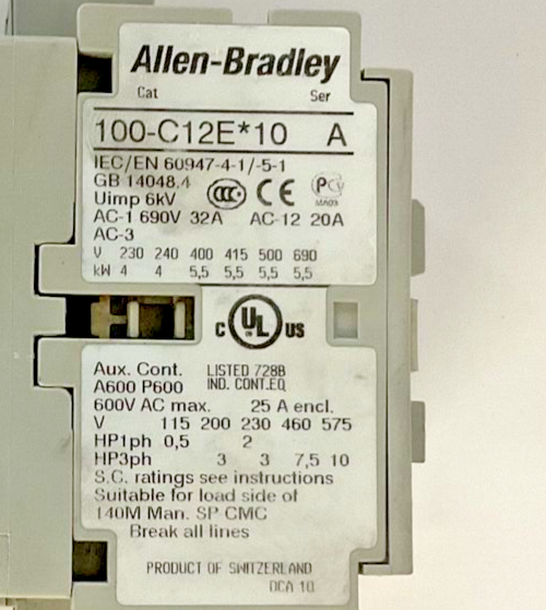 ALLEN BRADLEY 100-C12E*10 SER.A CONTACTOR 24VDC