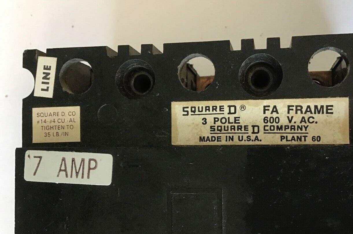SQUARE D EHL36007 12M CIRCUIT BREAKER 600V 3POLE 7AMP