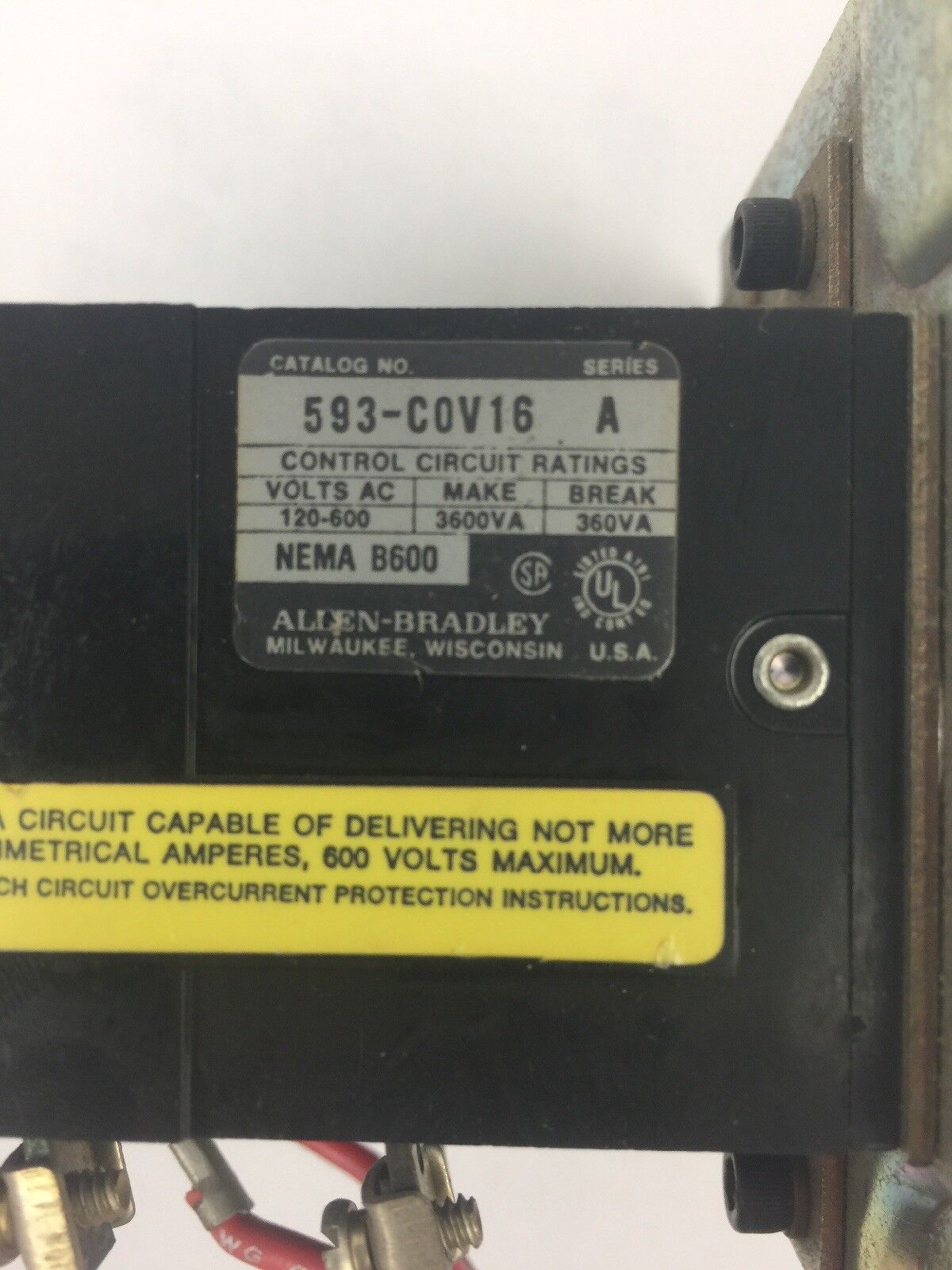 ALLEN BRADELY 593-COV16 OVERLOAD RELAY SER A 120-600VAC NEMA B600