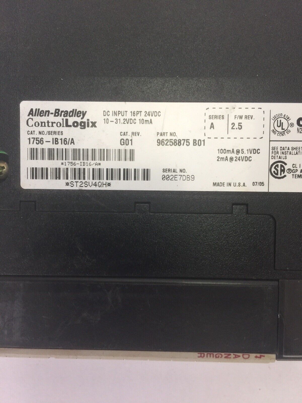 ALLEN BRADLEY 1756-IB16 SER A F/W REV. 2.5 CAT REV G01