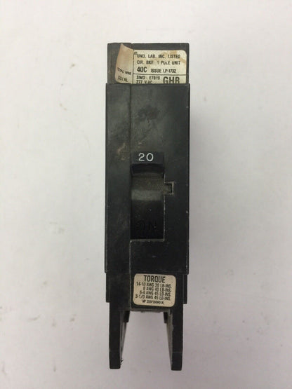 WESTINGHOUSE / CUTLER HAMMER GHB1020 CIRCUIT BREAKER 20A 277VAC 1 P (LOT OF 4)