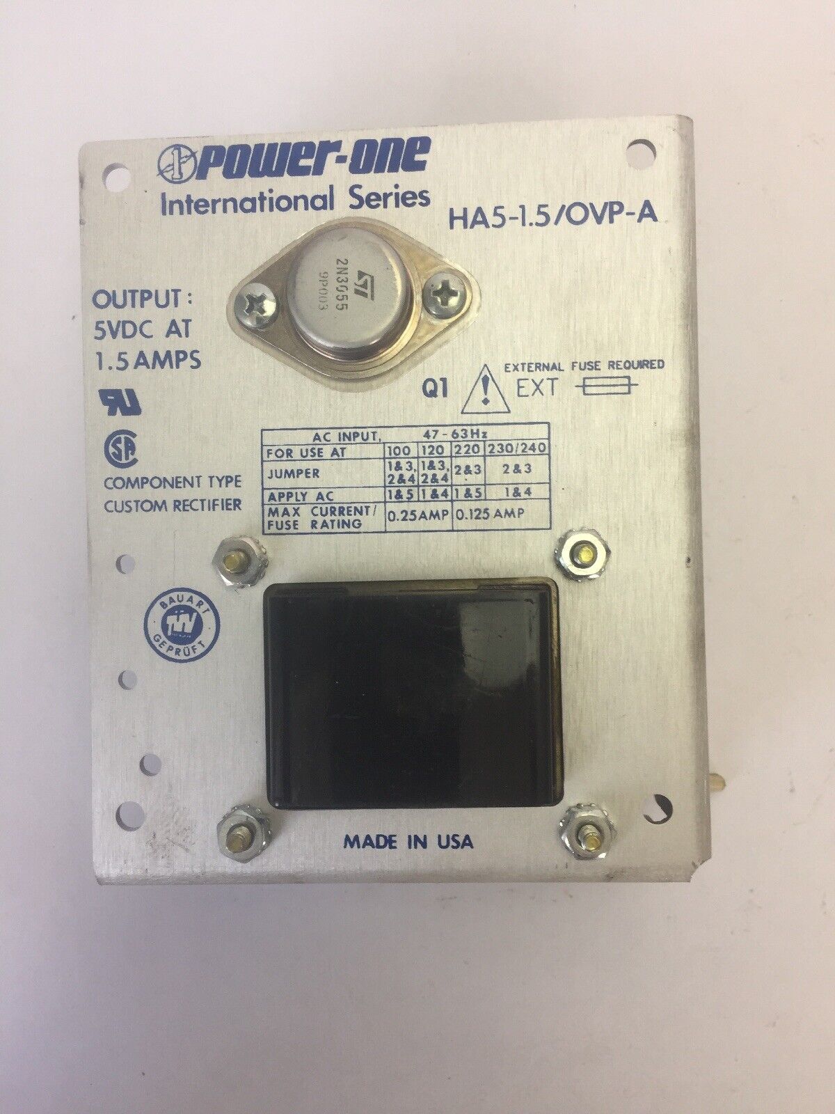 POWER-ONE HA5-1.5/OVP-A POWER SUPPLY INTERNATION SERIES OUTPUT 5VDC AT 1.5AMPS