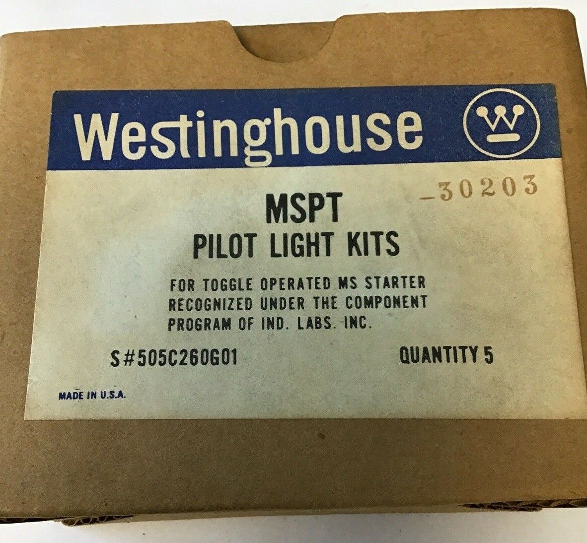 WESTINGHOUSE MSPT PILOT LIGHT KITS FOR TOGGLE MS STARTER 505C260G01***LOTOF9***