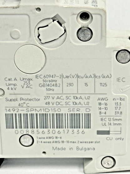 ALLEN-BRADLEY - 1492-SPM1D150 SER. D - CIRCUIT BREAKER - 1 P, 15 A, 277 V