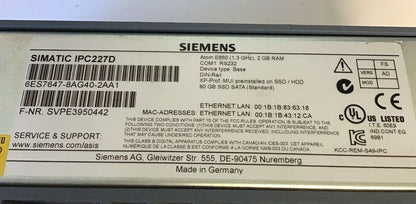 SIEMENS 6ES7647-8AG40-2AA1 ATOM E660 SIMATIC BOX PC 2GB 1,3GHZ IPC227D