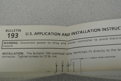 ALLEN-BRADLEY 193-BSB16 Ser. A  BIMETALLIC OVERLOAD RELAY 1.1-1.6A / NEW SURPLUS