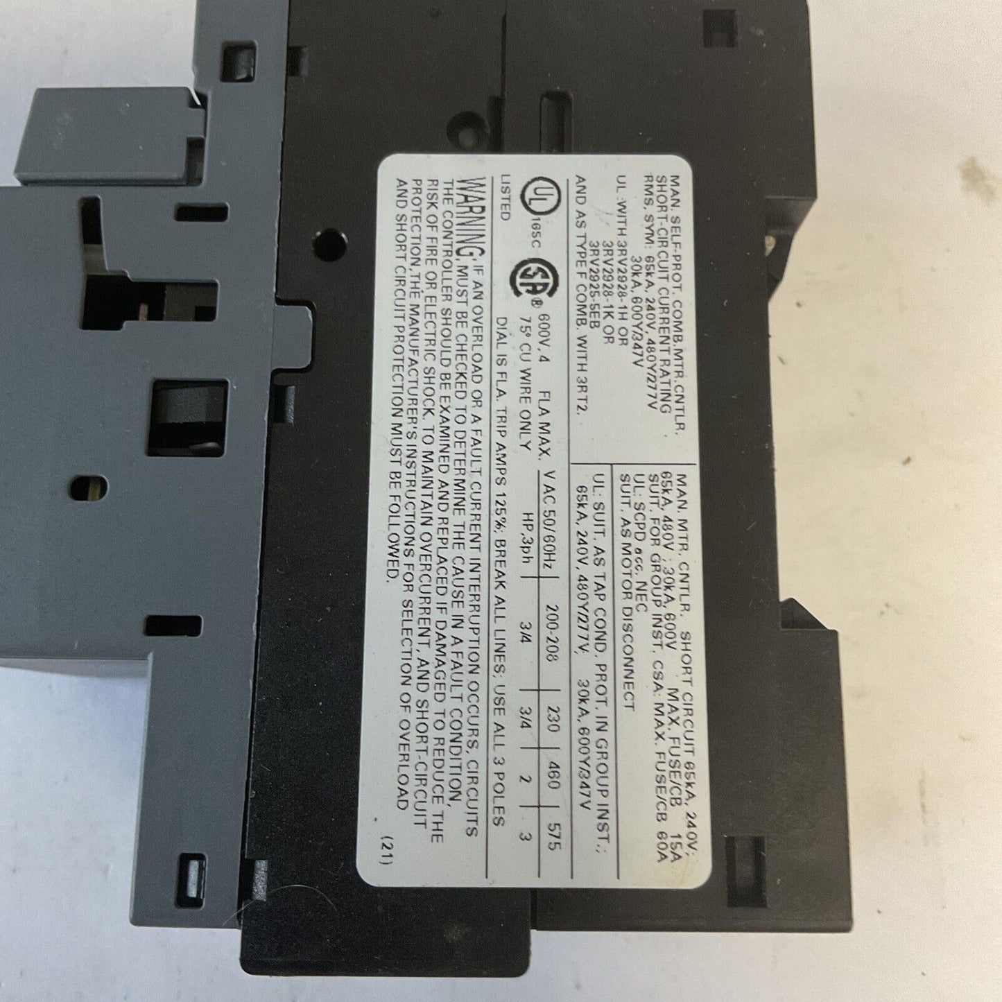 SIEMENS 3RV2011-1EA15 CIRCUIT BREAKER 52A CAT.A
