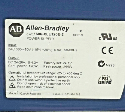 ALLEN-BRADLEY - 1606-XLE120E-2 SER. A - POWER SUPPLY -120 W, 24 VDC, 5A, 3 PHASE
