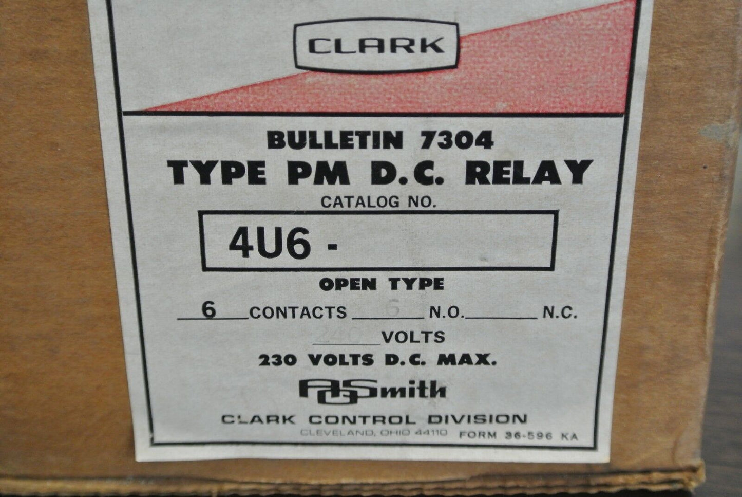 CLARK / SYLVANIA 7304 4U6 TYPE PM D.C. RELAY / 240V / 6 NO CONTACTS, NEW SURPLUS