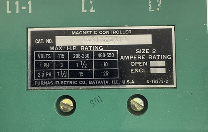 FURNAS 14FB32AA11 STARTER SIZE 2 550V 3PH *MISSING LUG*