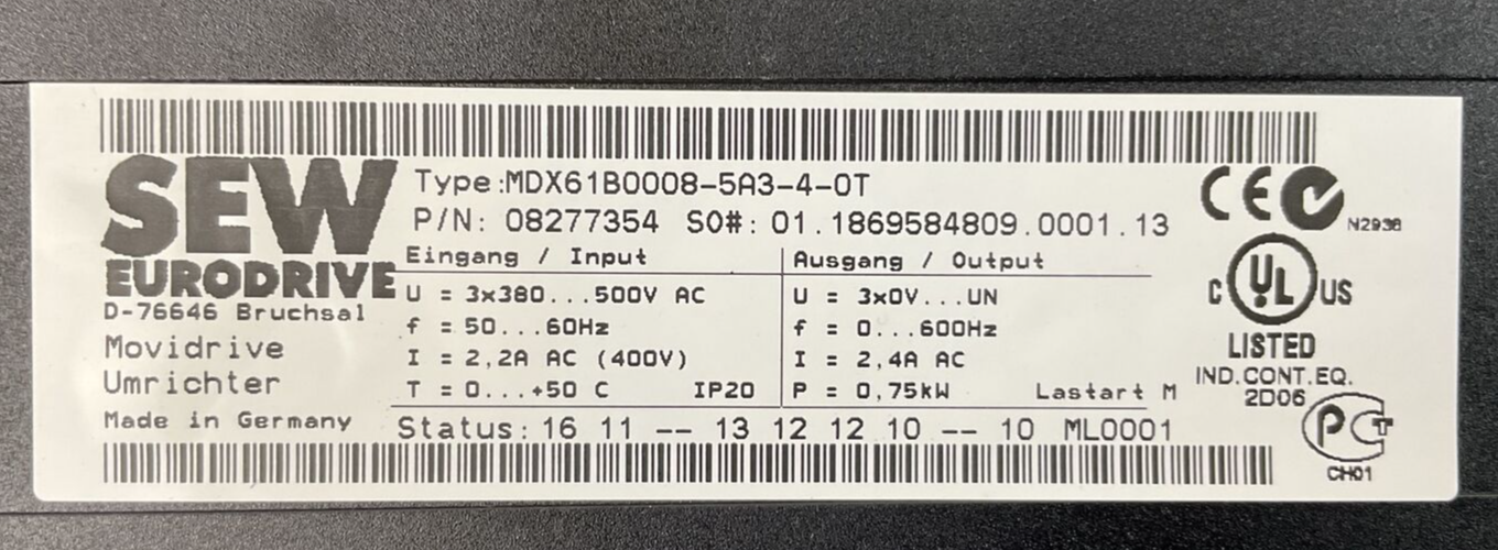 SEW EURODRIVE MDX61B0008-5A3-4-0T INVERTER DRIVE DFP21B DEH11B