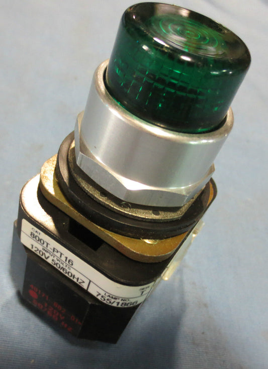 ALLEN-BRADLEY ILLUMINATED PUSH BUTTON, GREEN, 800T-PT16, Ser. T