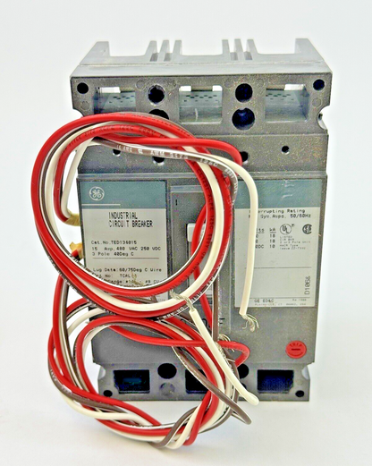 GE - TED134015 - IND. CIRCUIT BREAKER W/ AUX SWITCH - 15A, 480 VDC, 3 POLE - NEW