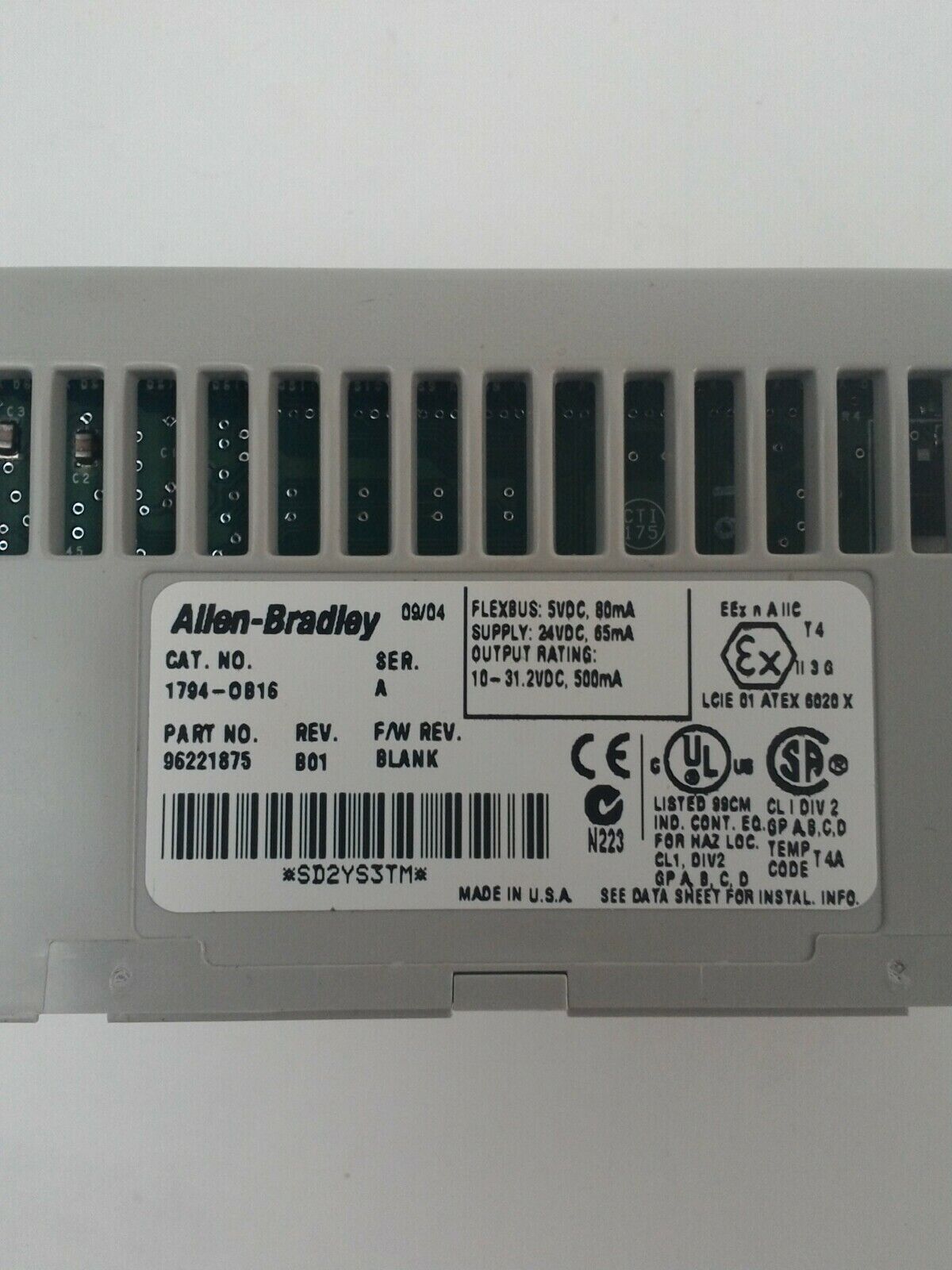 ALLEN BRADLEY 1794-0B16 FLEX I/O 24VDC SOURCE OUTPUT REV.B01 F/W REV.BLANK
