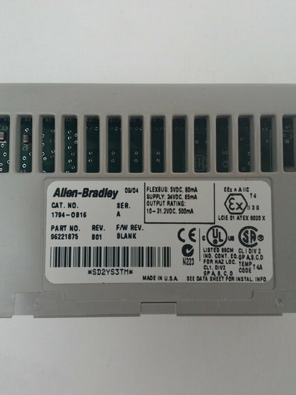 ALLEN BRADLEY 1794-0B16 FLEX I/O 24VDC SOURCE OUTPUT REV.B01 F/W REV.BLANK