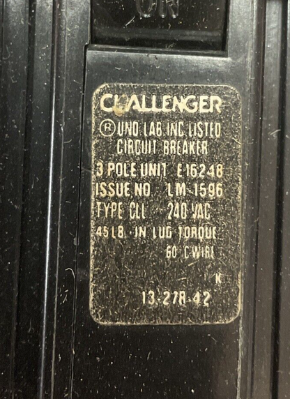 CHALLENGER C330 CIRCUIT BREAKER 3POLE 30A 240VAC TYPE CLL
