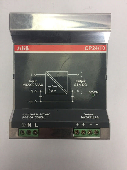 ABB CP-24/10 POWER SUPPLY INPUT 93-132/187-264VAC 47-63HZ 4.3A OUTPUT 24VDC 10A