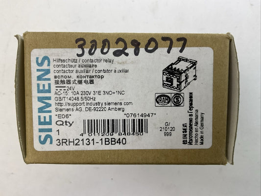 SIEMENS 3RH2131-1BB40 CONTACTOR 10A 230VAC COIL 24VDC