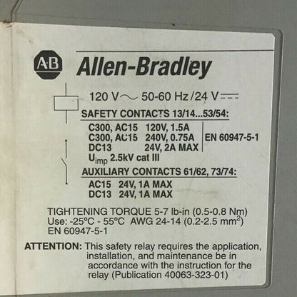 ALLEN BRADLEY 700-ZBR520AZ1 SAFETY RELAY SER.A 120VAC 24VDC 50-60HZ