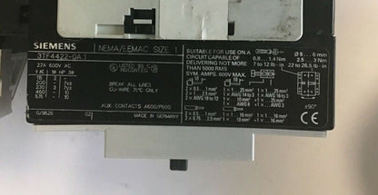 SIEMENS 3TF4422-0A..1 CONT.W/AUX CONTACT 3TY756-1A&3TY75611B W 3UA5500-1B RELAY