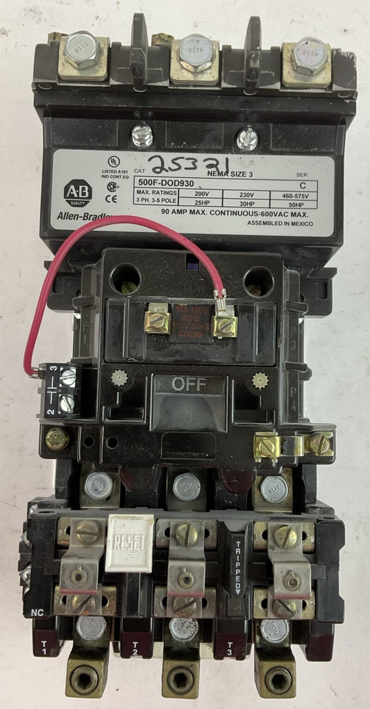 500F-DOD930 SIZE 3 SER C STARTER 600VAC 90AMP 50HP COIL 115-120V W/ W70 HEATERS
