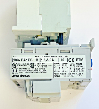 ALLEN BRADLEY - 193-EA1EB SER. B OVERLOAD RELAY & 100-MO5NZ*3 SER. A 24VDC COIL