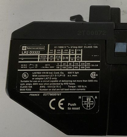 TELEMECANIQUE LR2 D3322 THERMAL OVERLOAD RELAY 10A 6KV