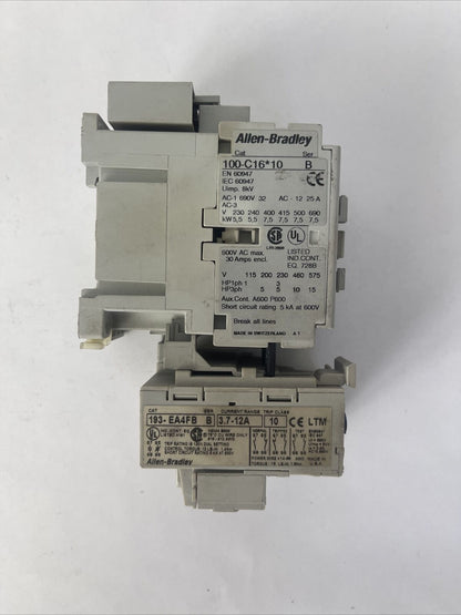 ALLEN BRADLEY STARTER (100-C16*10 CONTACTOR SER B 600VAC 30A 15HP 193-EA4FB)