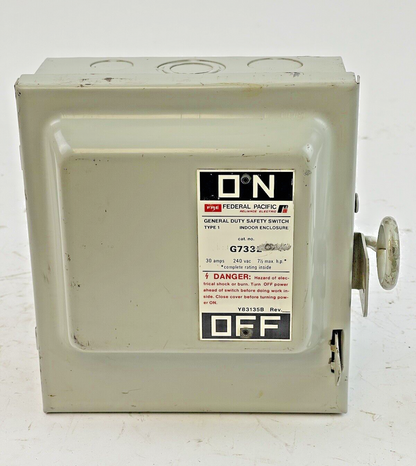 FEDERAL PACIFIC - G7332 - ENCLOSED SWITCH - 30 AMP, 3 POLE, 240 VAC, NEMA TYPE 1