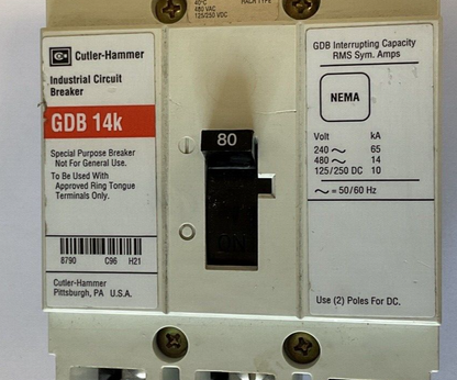 WESTINGHOUSE GDB 14K CIRCUIT BREAKER 80A 480VAC 3POLE 50/60HZ