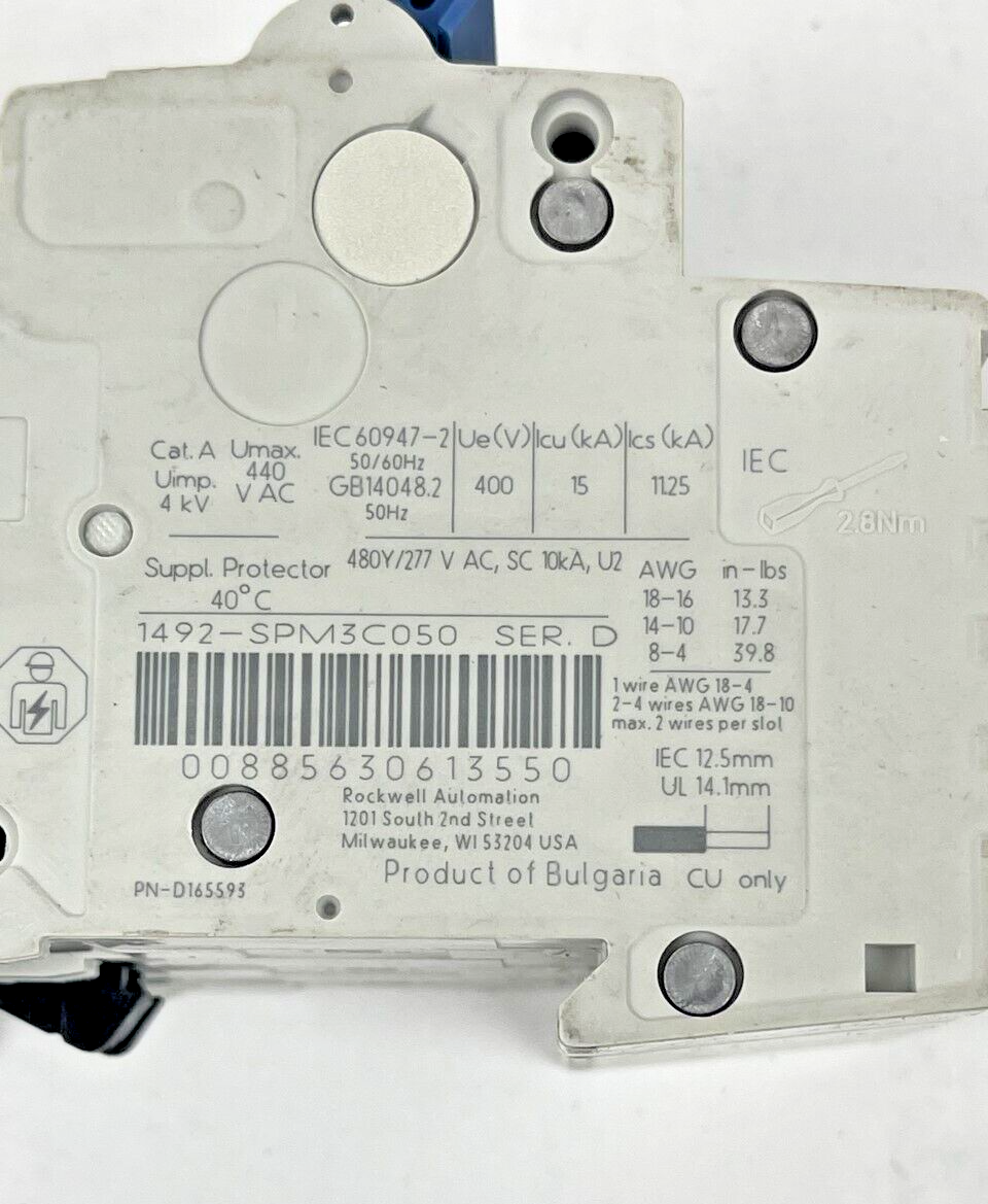 ALLEN BRADLEY - 1492-SPM3C050 - SERIES D - CIRCUIT BREAKER - 3 POLE 5 AMP