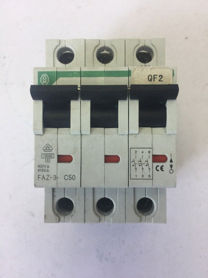 KLOCKNER MOELLER FAZ-3-C50 CIRCUIT BREAKER 3 POLE 400VAC 415VAC
