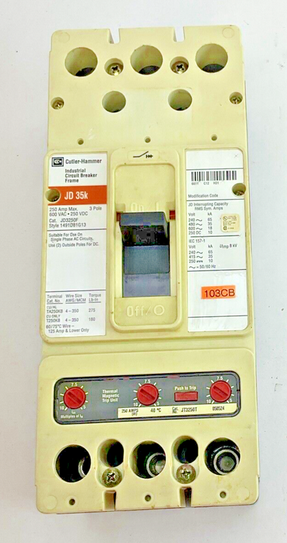 CUTLER HAMMER JD3250F CIRCUIT BREAKER JD 35K 600VAC 250VDC 3POLE