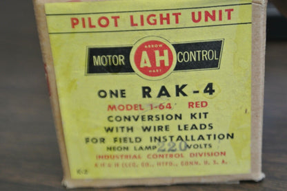 ARROW-HART RAK-4 PILOT LIGHT UNIT / MODEL 1-64 / RED / 220V / NEW SURPLUS