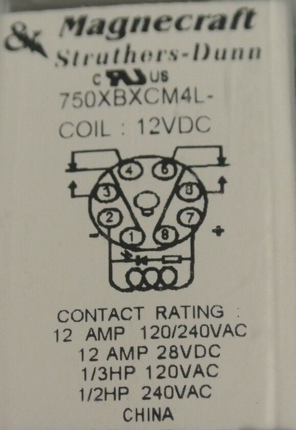 MAGNECRAFT 750XBXCM4L RELAY / 12A @ 120/240VAC / 12A @ 28VDC / NEW SURPLUS