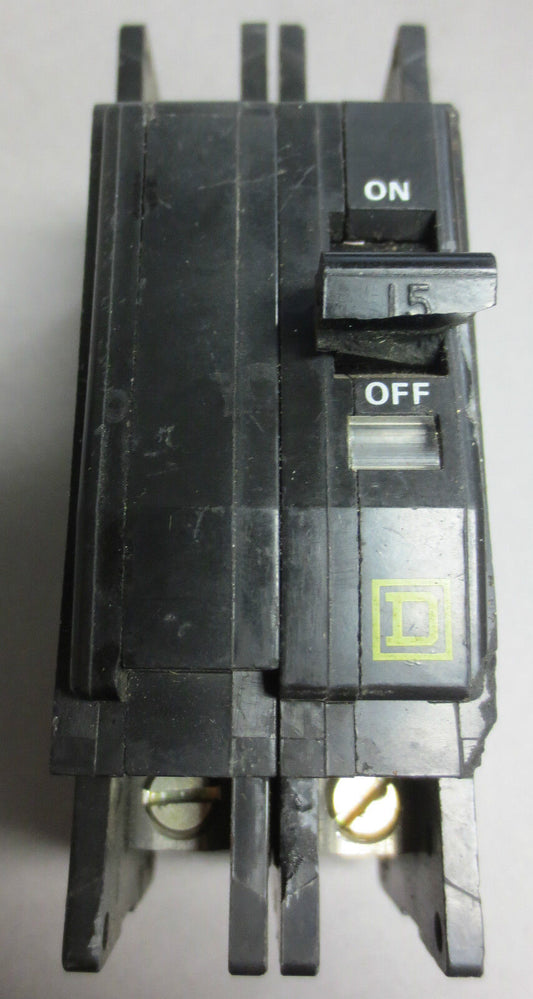 SQUARE D QOU CIRCUIT BREAKER - 15A, 2-POLE 10kA - HACR-type - 120/240VAC