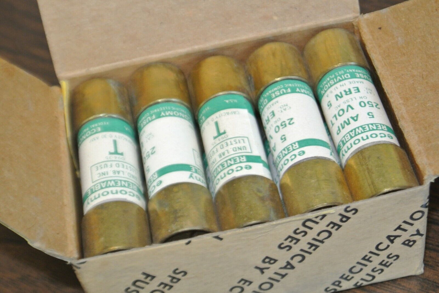 BOX of 10 / ECONOMY ERN5 RENEWABLE FUSE / 5A / 250V / NEW SURPLUS / ERN 5