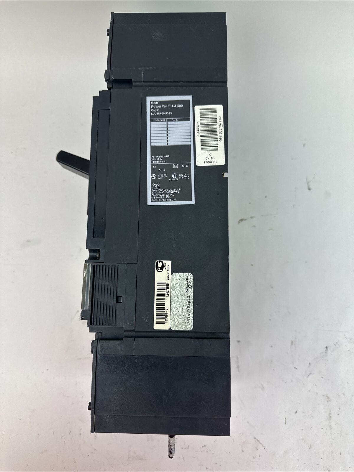 SQUARE D LJL36400U31X POWER PACT CURRENT LIMITING CIRCUIT BREAKER 600VAC 400A 3P