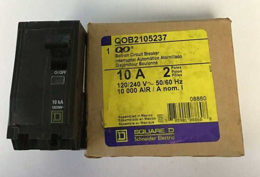 SQUARE D QOB2105237 CIRCUIT BREAKER 10A 120/240VAC 2POLE